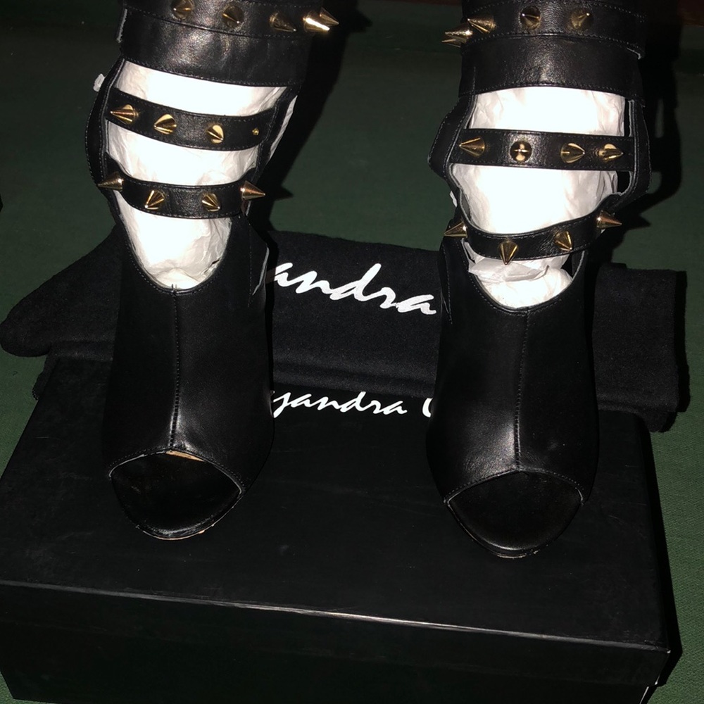 Black Studded Peep-Toe Ankle Boots - Brand: (unspecified)